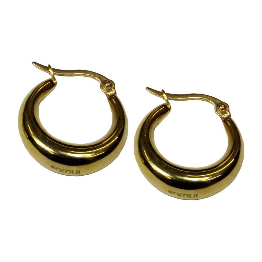 Inox Women's Polished Stainless Steel Golden Hoop Earrings